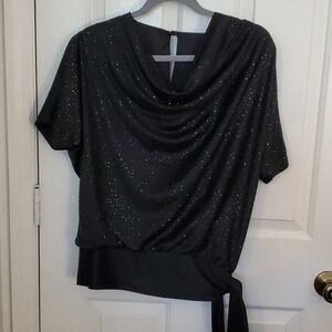 Vintage Superstition Womens Sparkly Sequin Top with a Drape Neck and Tie Bottom